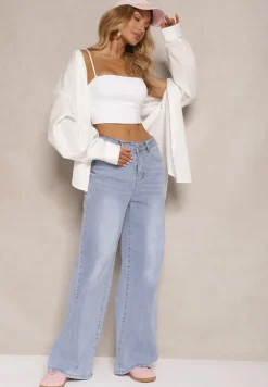 Niebieskie Szerokie Jeansy High Waist Sorlla