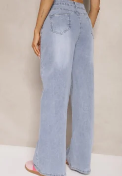 Niebieskie Szerokie Jeansy High Waist Sorlla