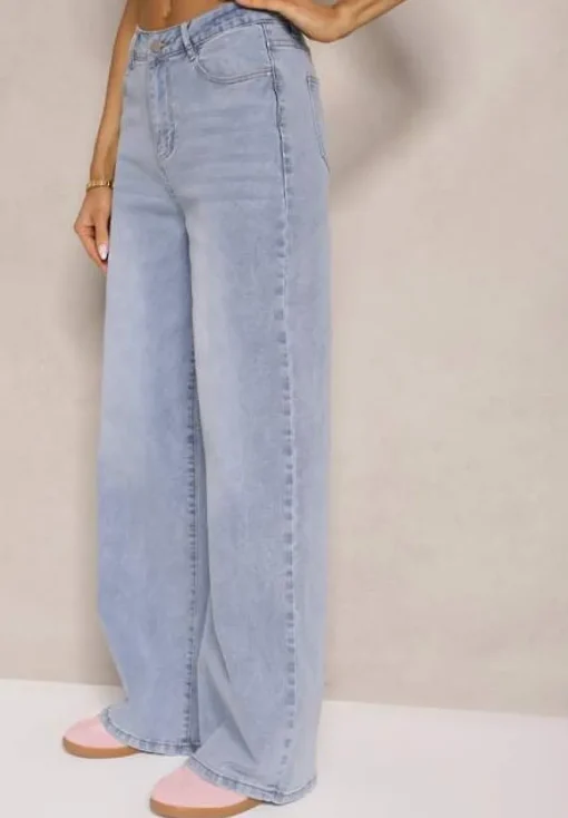 Niebieskie Szerokie Jeansy High Waist Sorlla