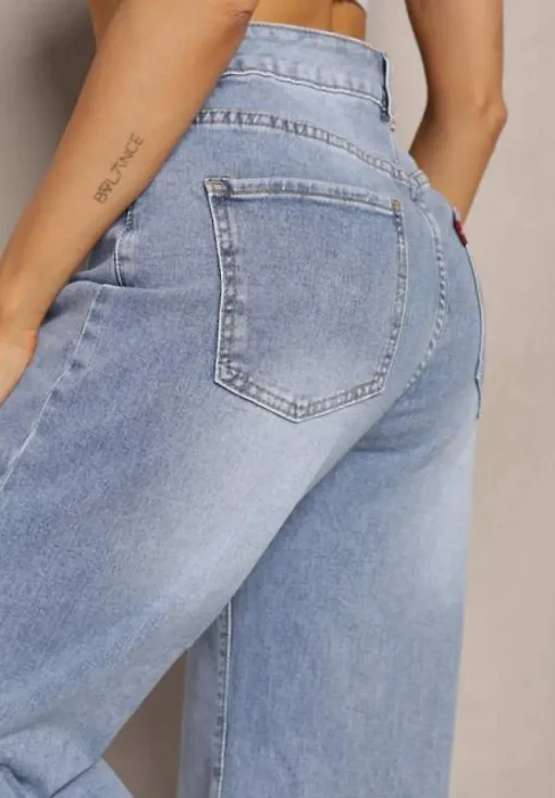 Niebieskie Szerokie Jeansy z Bawełny o Długości 7/8 High Waist Elsifa
