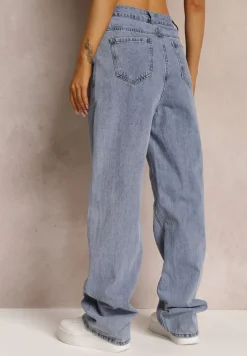 Niebieskie Szerokie Jeansy High Waist Onte