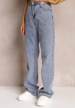 Niebieskie Szerokie Jeansy High Waist Onte