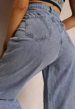 Niebieskie Szerokie Jeansy High Waist Onte