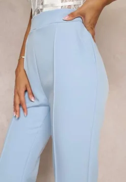 Niebieskie Szerokie Spodnie Garniturowe z Wysokim Stanem i Gumką w Talii Meaba