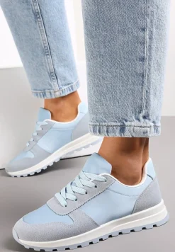 Niebieskie Sznurowane Sneakersy na Płaskiej Podeszwie z Wycięciami i Wstawkami Zaylynn