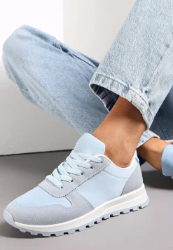 Niebieskie Sznurowane Sneakersy na Płaskiej Podeszwie z Wycięciami i Wstawkami Zaylynn