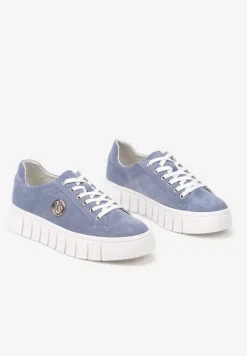 Niebieskie Sznurowane Sneakersy Vices na Platformie z Tłoczeniem i Metaliczną Aplikacją Lavfedi