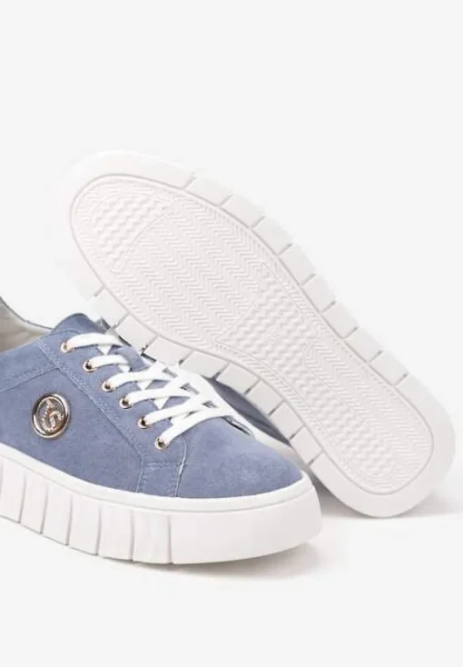 Niebieskie Sznurowane Sneakersy Vices na Platformie z Tłoczeniem i Metaliczną Aplikacją Lavfedi