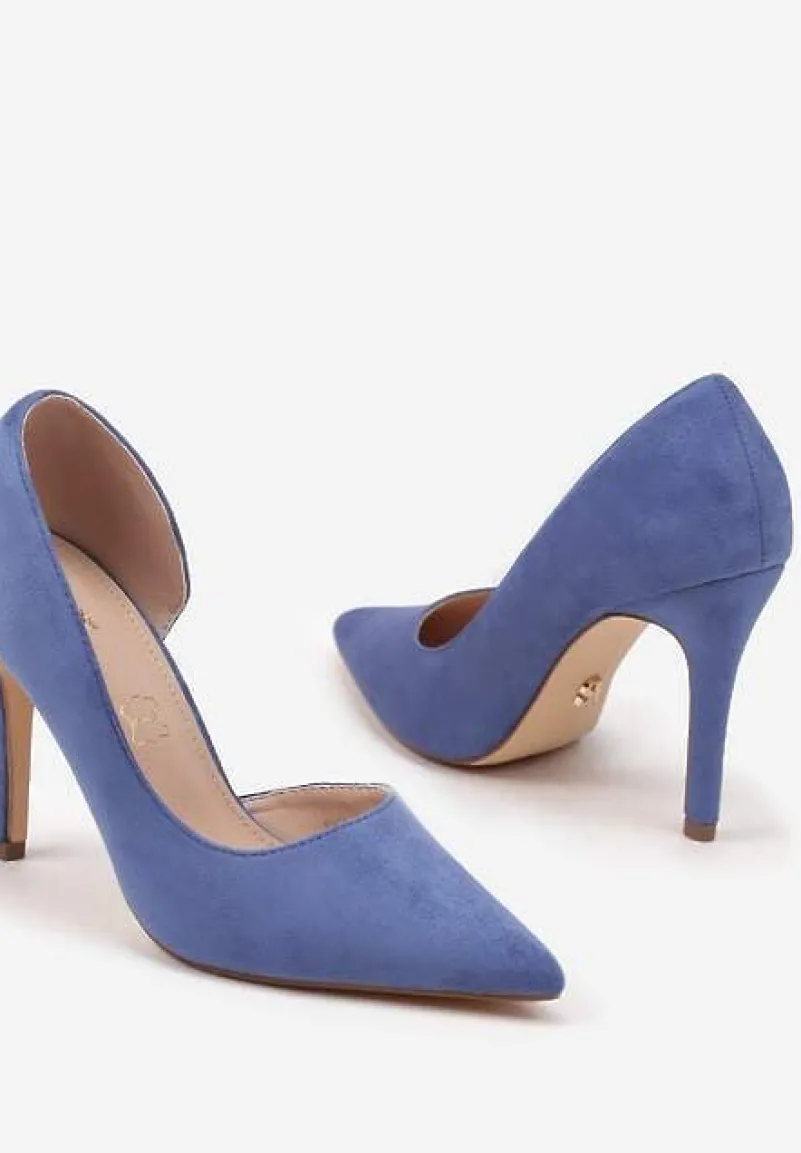 Niebieskie Szpilki Vices z Wkładką ze Skóry Naturalnej Ozdobione Wycięciem Oliritia