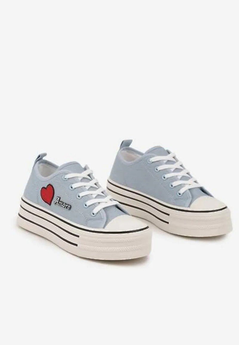 Niebieskie Trampki na Grubej Podeszwie z Aplikacją i Napisem Eheria