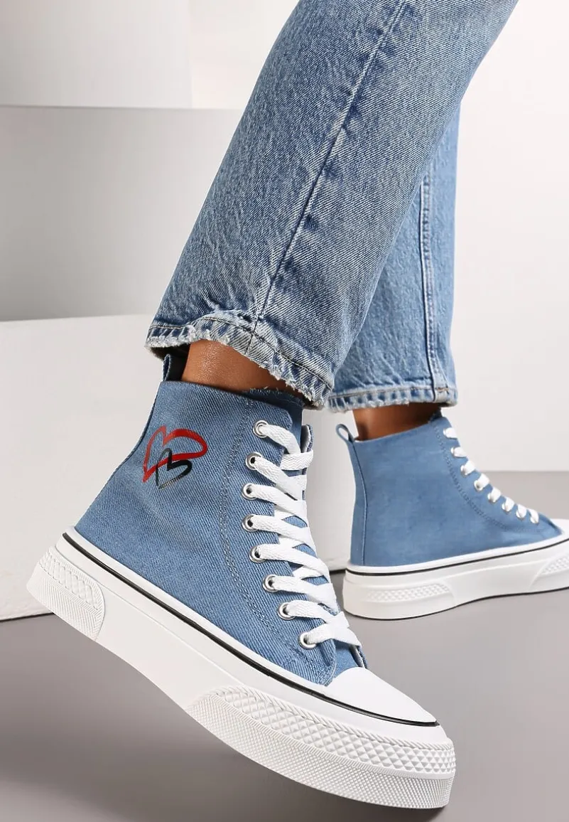 Niebieskie Trampki za Kostkę na Platformie Zuiena