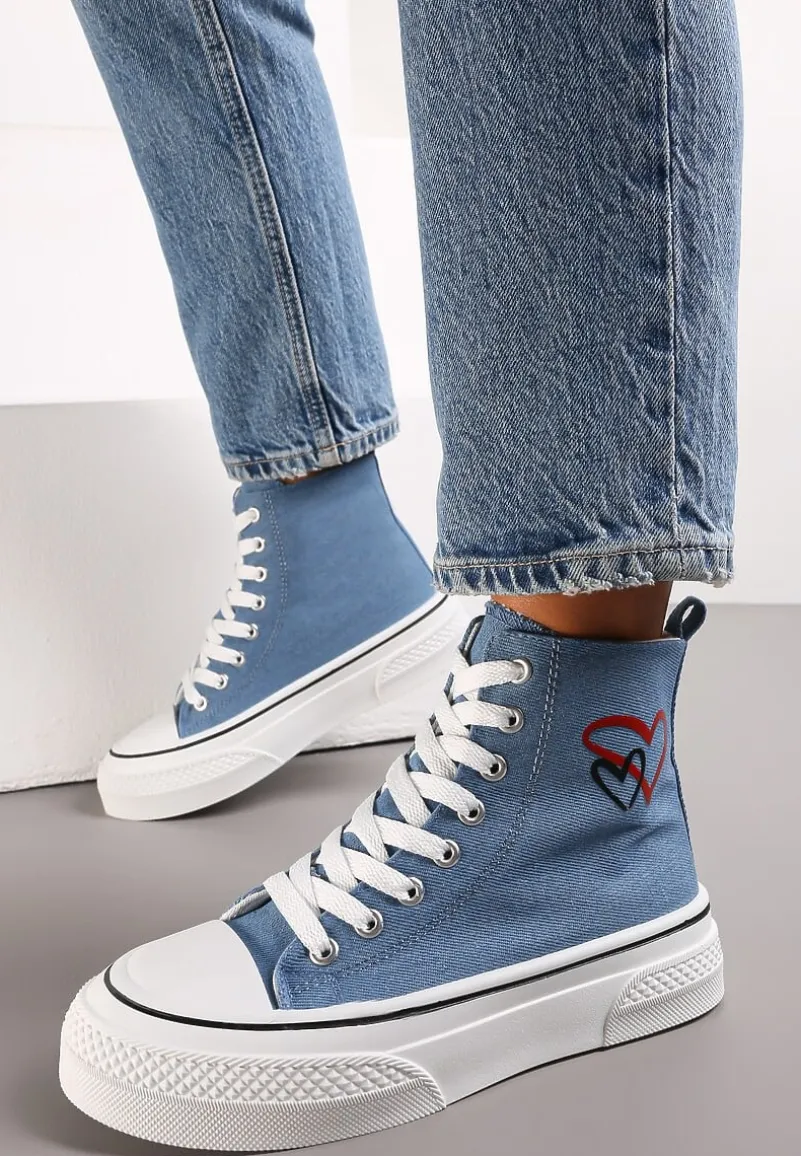 Niebieskie Trampki za Kostkę na Platformie Zuiena