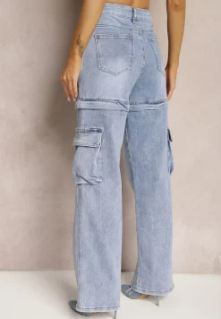 Niebieskie 2w1 Jeansy Szorty z Szerokimi Kieszeniami w Stylu Cargo Alace