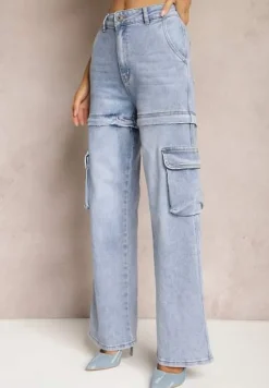 Niebieskie 2w1 Jeansy Szorty z Szerokimi Kieszeniami w Stylu Cargo Alace