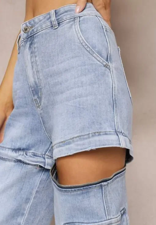 Niebieskie 2w1 Jeansy Szorty z Szerokimi Kieszeniami w Stylu Cargo Alace