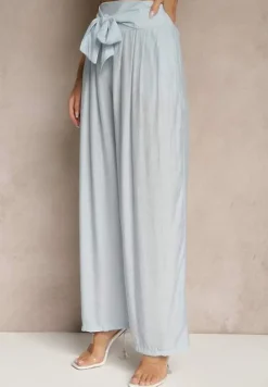 Niebieskie Wiskozowe Spodnie High Waist o Szerokim Kroju Aranisa