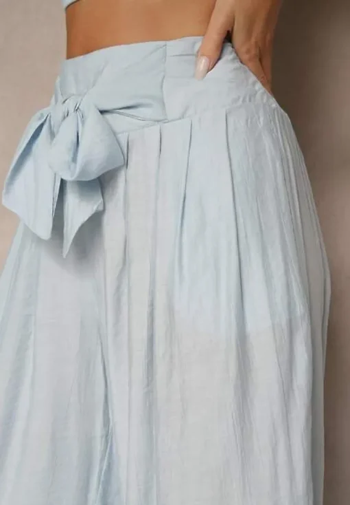 Niebieskie Wiskozowe Spodnie High Waist o Szerokim Kroju Aranisa