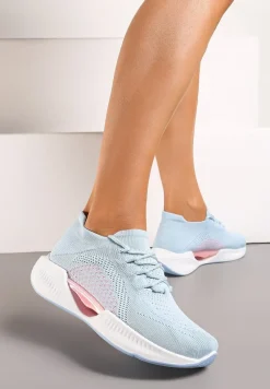 Niebieskie Wsuwane Buty Sportowe z Elastyczną Cholewką i Ozdobną Podeszwą Instonia