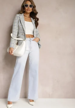 Niebiesko-Beżowa Casualowa Tweedowa Marynarka z Wszytymi Poduszkami na Ramionach Jaanes