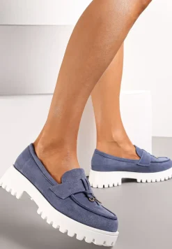 Niebiesko-Białe Mokasyny z Paskiem na Grubej Podeszwie Osani