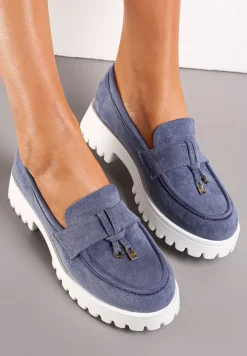 Niebiesko-Białe Mokasyny z Paskiem na Grubej Podeszwie Osani