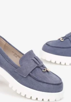 Niebiesko-Białe Mokasyny z Paskiem na Grubej Podeszwie Osani