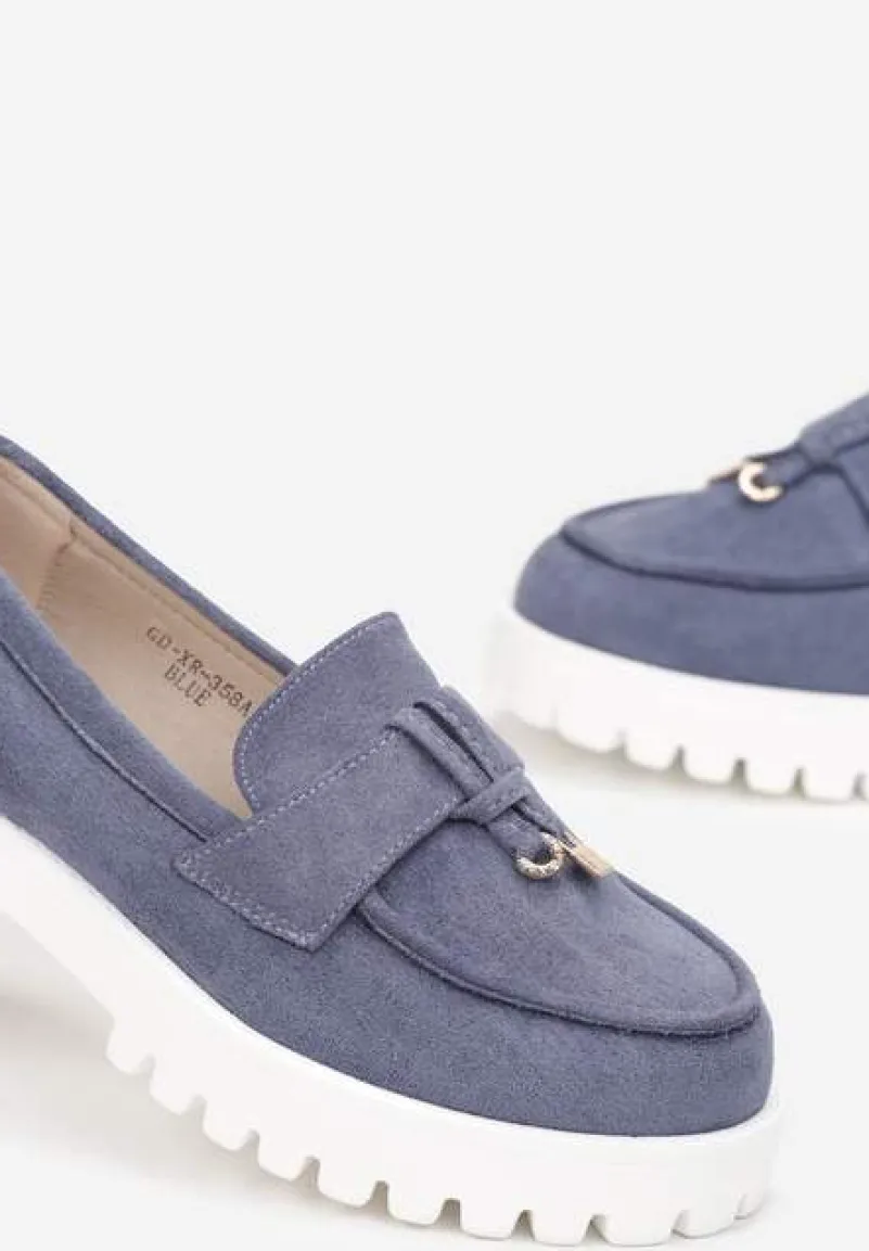 Niebiesko-Białe Mokasyny z Paskiem na Grubej Podeszwie Osani