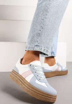 Niebiesko-Białe Sneakersy na Grubej Podeszwie z Ozdobnymi Przeszyciami Ysdole