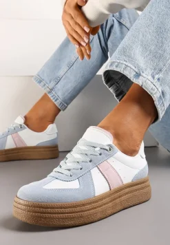 Niebiesko-Białe Sneakersy na Grubej Podeszwie z Ozdobnymi Przeszyciami Ysdole