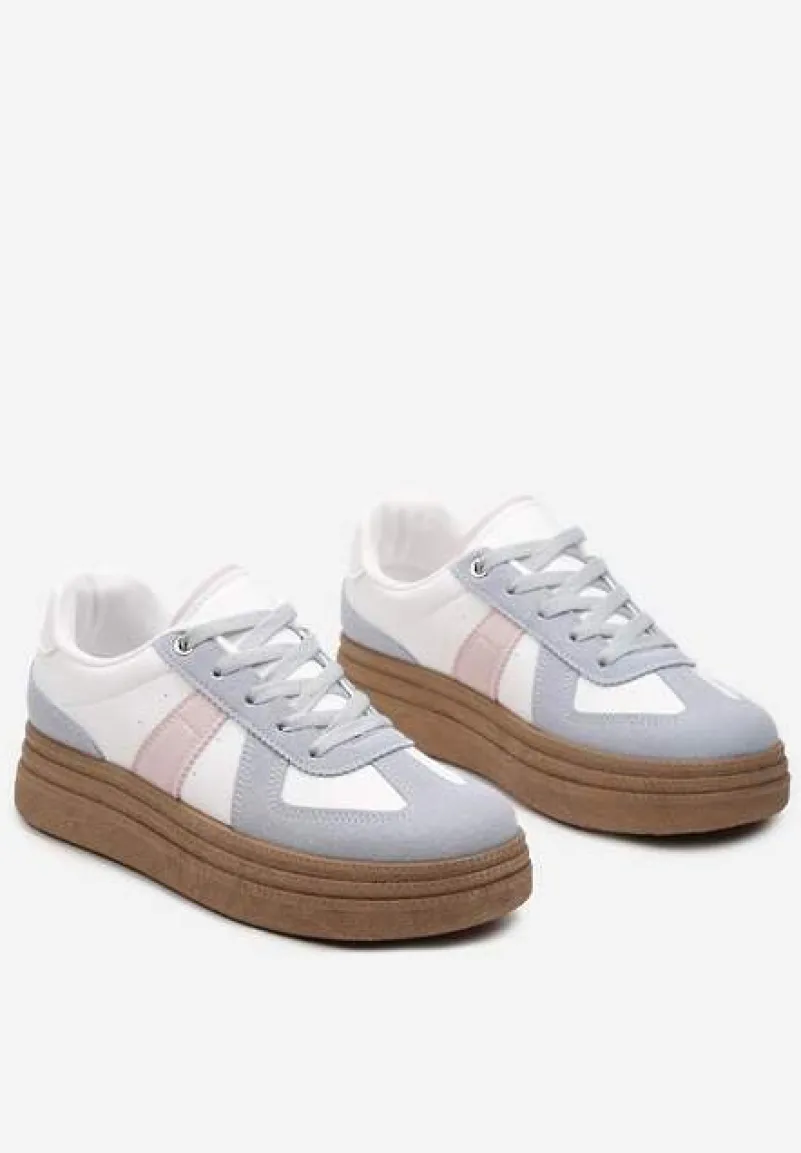 Niebiesko-Białe Sneakersy na Grubej Podeszwie z Ozdobnymi Przeszyciami Ysdole