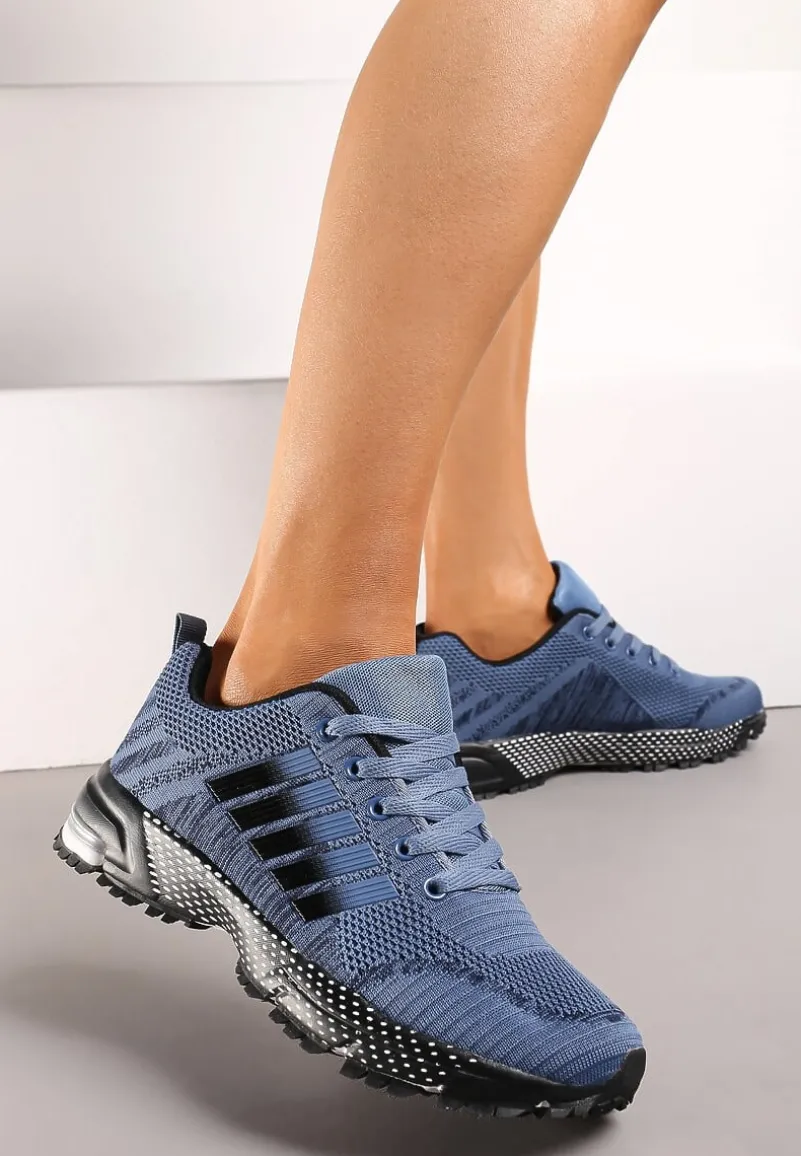 Niebiesko-Czarne Buty Sportowe z Siateczki na Grubej Podeszwie Alphos