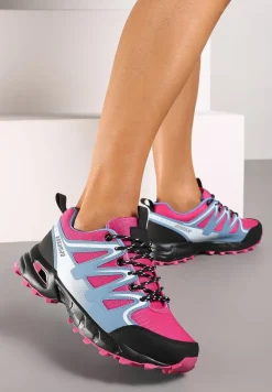 Niebiesko-Fuksjowe Buty Sportowe Sneakersy Sznurowane na Tłoczonej Podeszwie Tinasinna
