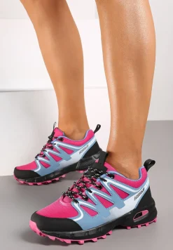 Niebiesko-Fuksjowe Buty Sportowe Sneakersy Sznurowane na Tłoczonej Podeszwie Tinasinna