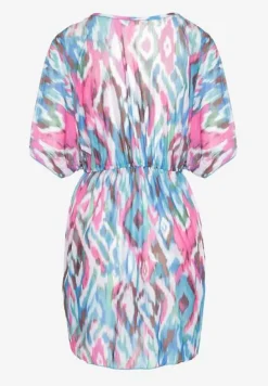 Niebiesko-Różowa Siateczkowa Narzutka z Abstrakcyjnym Motywem Ozdobiona Wiązaniem Revoreia