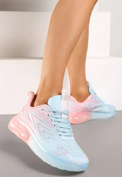 Niebiesko-Różowe Buty Sportowe Sneakersy na Płaskiej Podeszwie ze Sznurowaniem Risannie