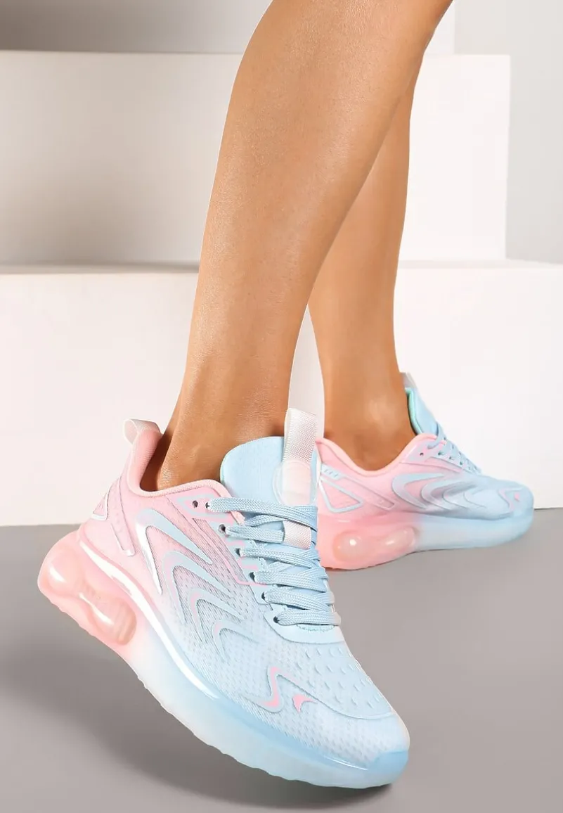 Niebiesko-Różowe Buty Sportowe Sneakersy na Płaskiej Podeszwie ze Sznurowaniem Risannie