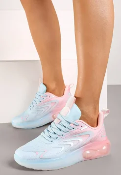 Niebiesko-Różowe Buty Sportowe Sneakersy na Płaskiej Podeszwie ze Sznurowaniem Risannie