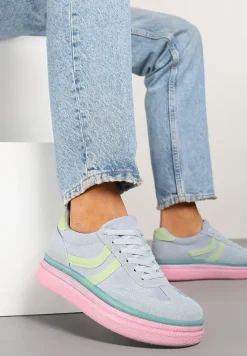 Niebiesko-Różowe Sneakersy Typu Kultowe Tenisówki na Niskiej Platformie Olritia
