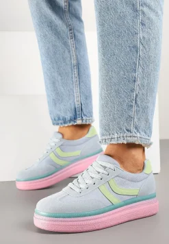 Niebiesko-Różowe Sneakersy Typu Kultowe Tenisówki na Niskiej Platformie Olritia