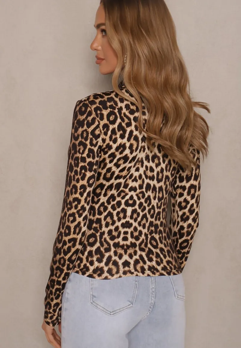 Panterkowa Bluzka z Marszczeniem Przy Zabudowanym Dekolcie Nivana