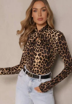Panterkowa Bluzka z Marszczeniem Przy Zabudowanym Dekolcie Nivana