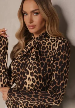 Panterkowa Bluzka z Marszczeniem Przy Zabudowanym Dekolcie Nivana