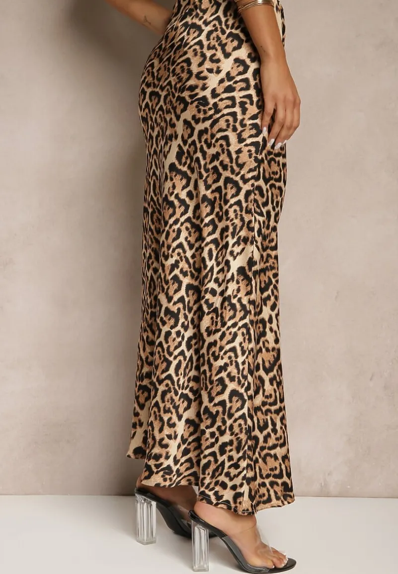 Panterkowa Spódnica z Wiskozą o Prostym Fasonie z Gumką w Pasie Tolairia