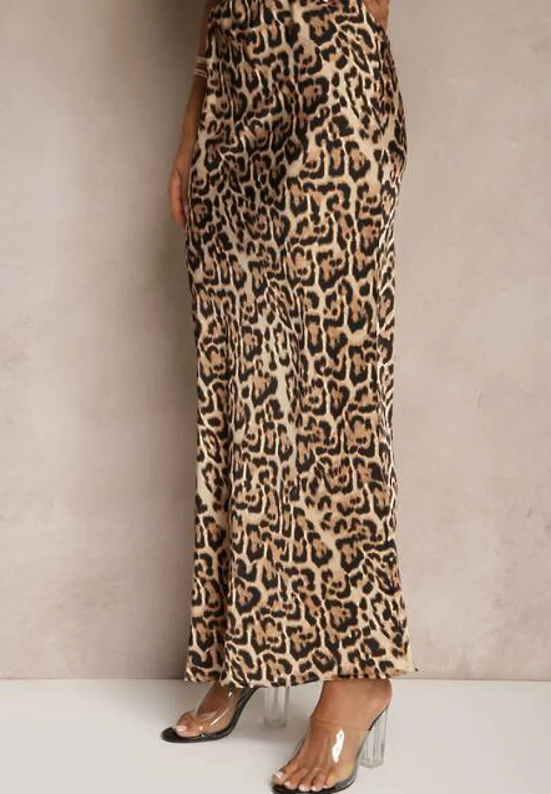 Panterkowa Spódnica z Wiskozą o Prostym Fasonie z Gumką w Pasie Tolairia