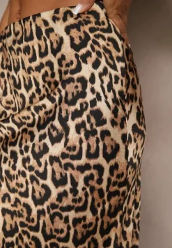 Panterkowa Spódnica z Wiskozą o Prostym Fasonie z Gumką w Pasie Tolairia