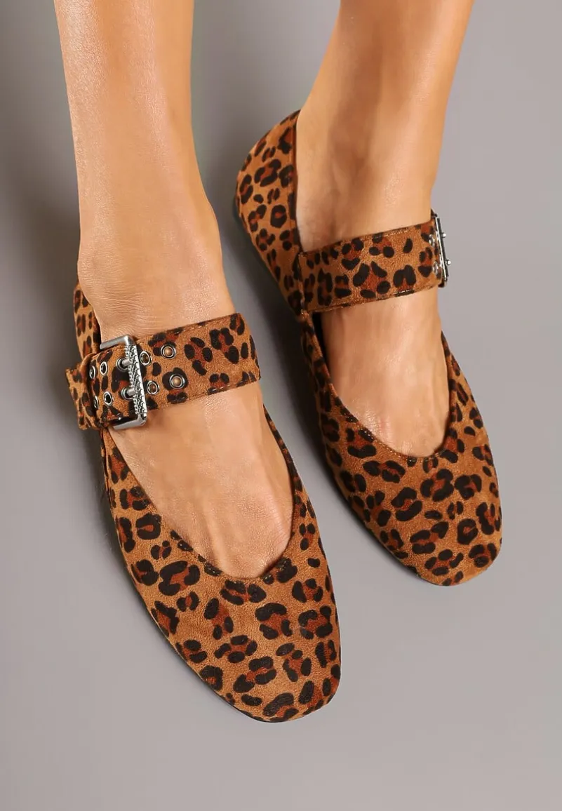 Panterkowe Balerinki z Paskiem Zapinanym na Dużą Klamrę Tastia