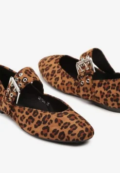 Panterkowe Balerinki z Paskiem Zapinanym na Dużą Klamrę Tastia