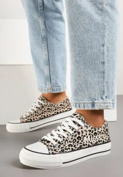 Panterkowe Brokatowe Trampki z Napisem i Niską Cholewką Borlevi