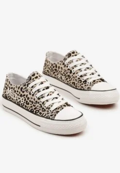 Panterkowe Brokatowe Trampki z Napisem i Niską Cholewką Borlevi