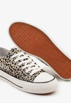 Panterkowe Brokatowe Trampki z Napisem i Niską Cholewką Borlevi